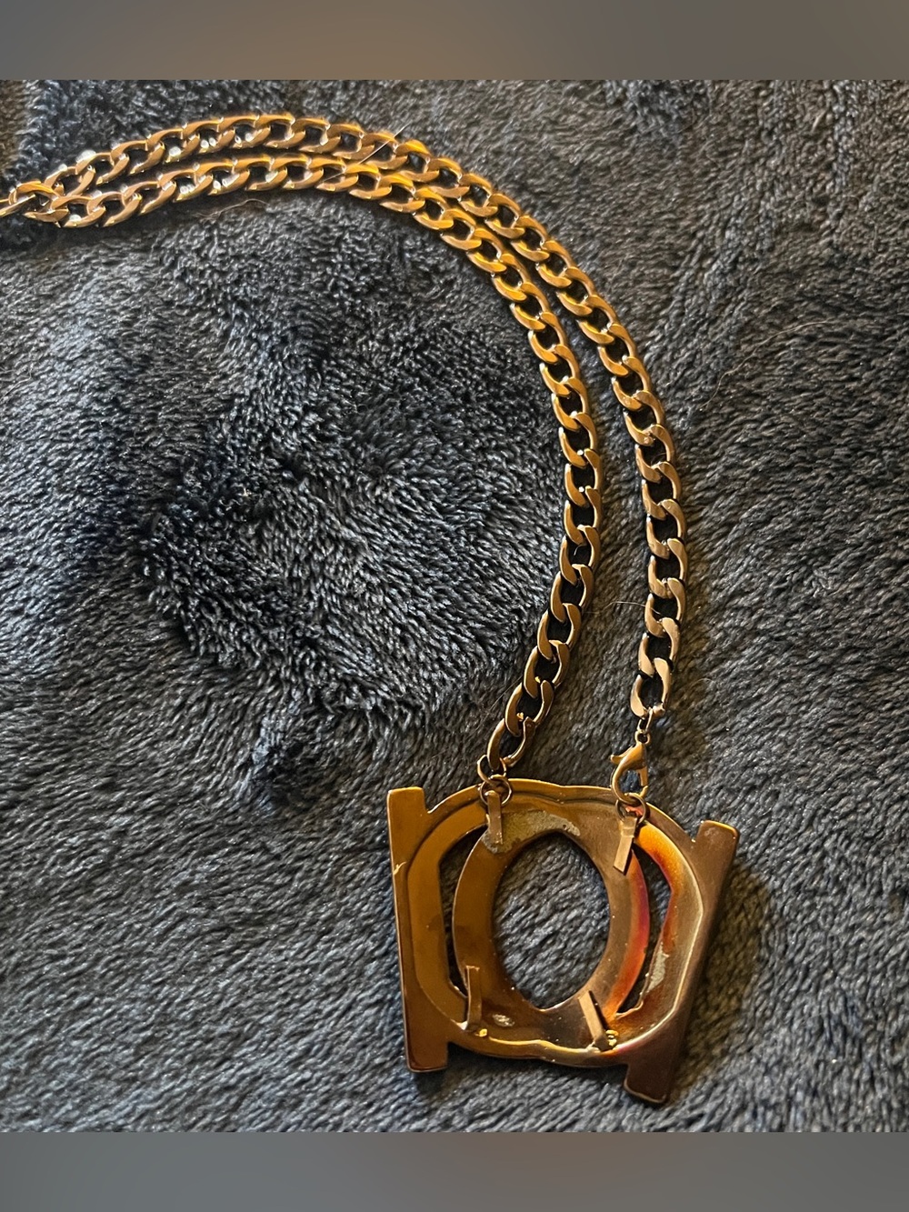 Custom Ferragamo Gunmetal Double Gancini Statement Necklace 17” - Picture 8 of 10